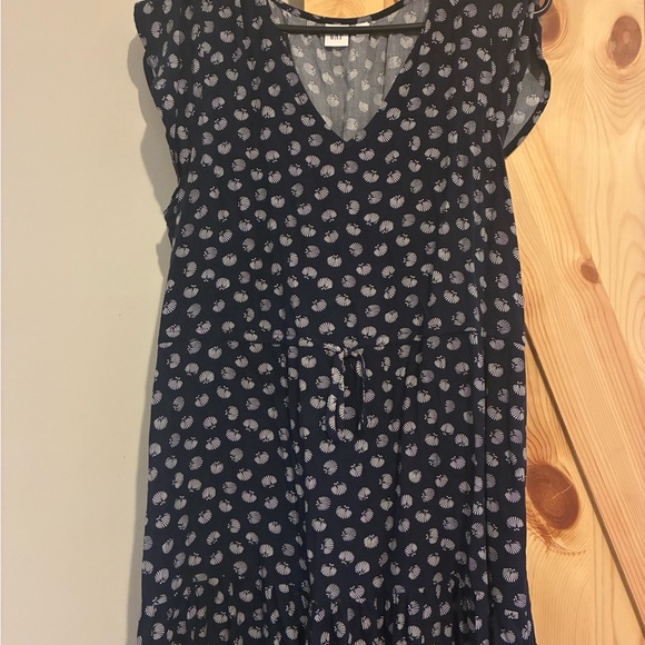 Navy Blue flutter sleeve mini Dress with White seashell Pattern - Picture 1 of 3
